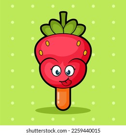 cute and little strawberry ice cream character with yummy face