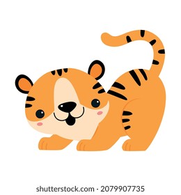 Cute Little Striped Tiger Cub with Orange Fur Vector Illustration