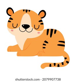 Cute Little Striped Tiger Cub with Orange Fur Vector Illustration