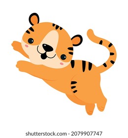 Cute Little Striped Tiger Cub with Orange Fur Vector Illustration