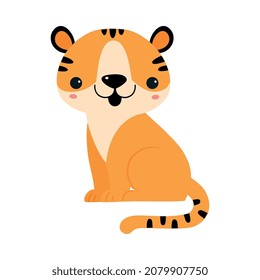 Cute Little Striped Tiger Cub with Orange Fur Vector Illustration