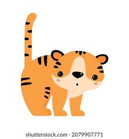 Cute Little Striped Tiger Cub with Orange Fur Vector Illustration