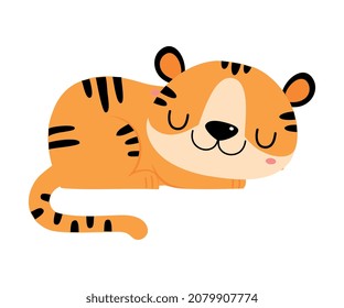 Cute Little Striped Tiger Cub with Orange Fur Vector Illustration