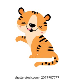 Cute Little Striped Tiger Cub with Orange Fur Vector Illustration