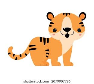 Cute Little Striped Tiger Cub with Orange Fur Vector Illustration