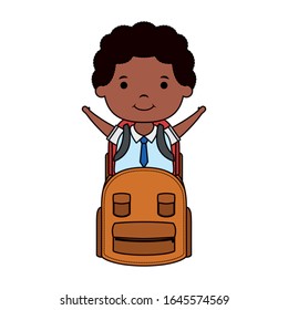 süßer kleiner Schüler eines Jungen mit einer Vektorillustration von Schultaschen