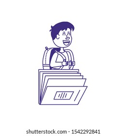 cute little student boy with book closed vector illustration design