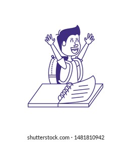 cute little student boy with notebook school