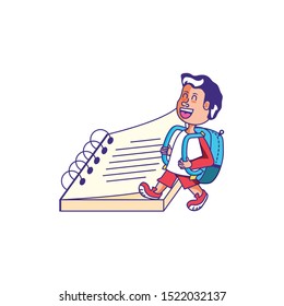 cute little student boy with notebook school vector illustration design