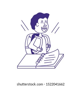 cute little student boy with notebook school vector illustration design
