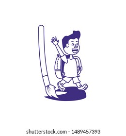 cute little student boy with paint brush