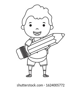 cute little student boy with pencil character vector illustration design
