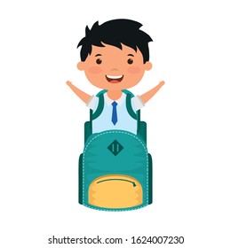 cute little student boy with schoolbag character vector illustration design