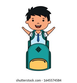 cute little student boy with schoolbag character vector illustration design