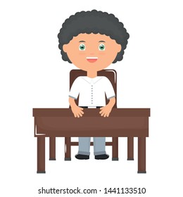 cute little student boy seated in schooldesk