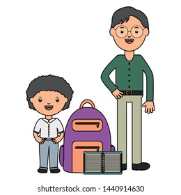 cute little student boy with teacher and schoolbag