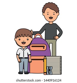 cute little student boy with teacher and schoolbag