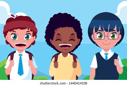 cute little student boys avatar character