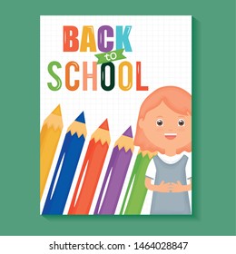 cute little student girl with colors pencils