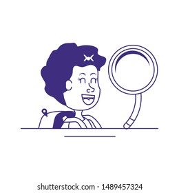 cute little student girl with magnifying glass