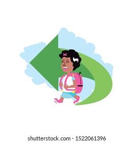 cute little student girl with school bag and arrow vector illustration design