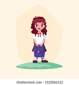 cute little student girl with schoolbag vector illustration design