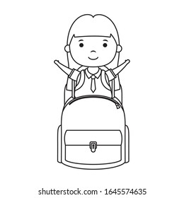 cute little student girl with schoolbag character vector illustration design