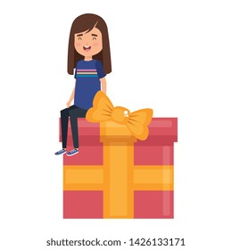 cute little student girl seated in giftbox