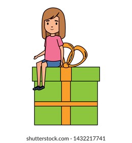 cute little student girl seated in giftbox