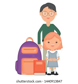 cute little student girl with teacher and schoolbag