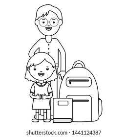 cute little student girl with teacher and schoolbag