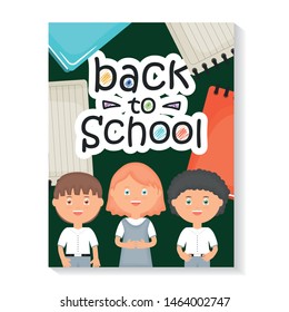 cute little students with back to school message