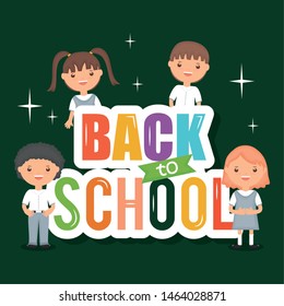 cute little students with back to school message