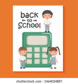 cute little students with calculator math