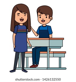 cute little students couple in school desk