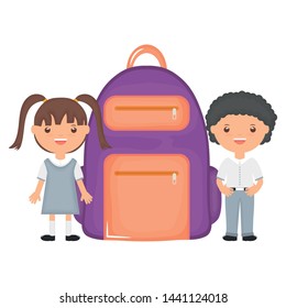 cute little students couple with schoolbag