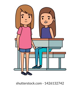 cute little students girls in school desk