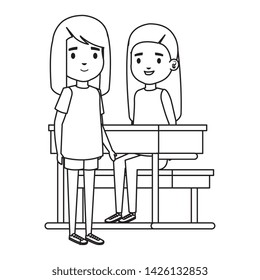 cute little students girls in school desk