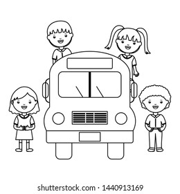 cute little students group with bus