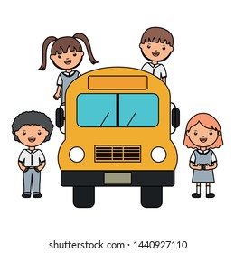 cute little students group with bus