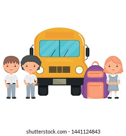 cute little students group with bus