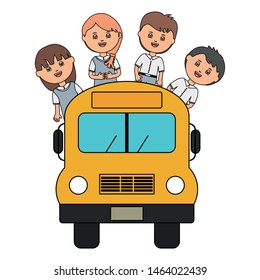 cute little students group with bus