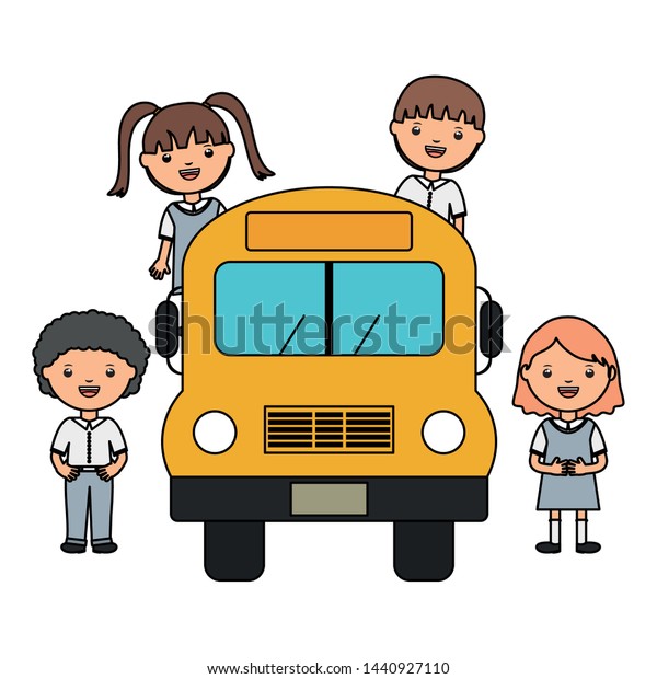 cute little students group\
with bus