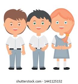 cute little students group characters