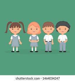 cute little students group characters