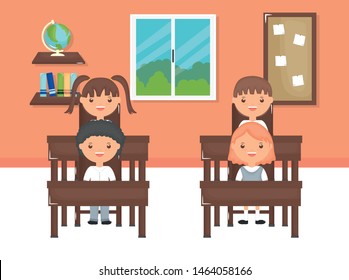 cute little students group in the classroom