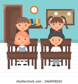 cute little students group in the classroom
