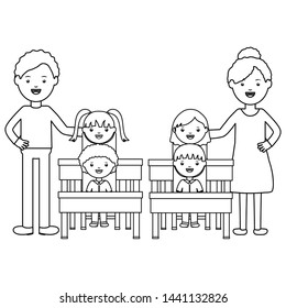 cute little students group with teachers in schooldesks