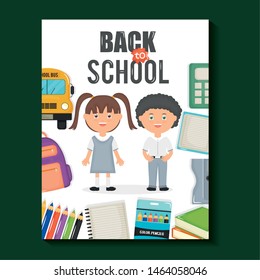 cute little students with set supplies around