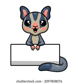 Cute little sugar glider cartoon with blank sign